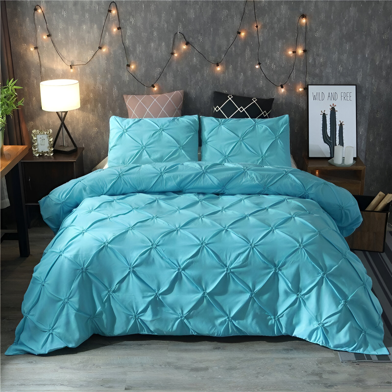 Pintuck Cross Pleated Duvet Set in Silk