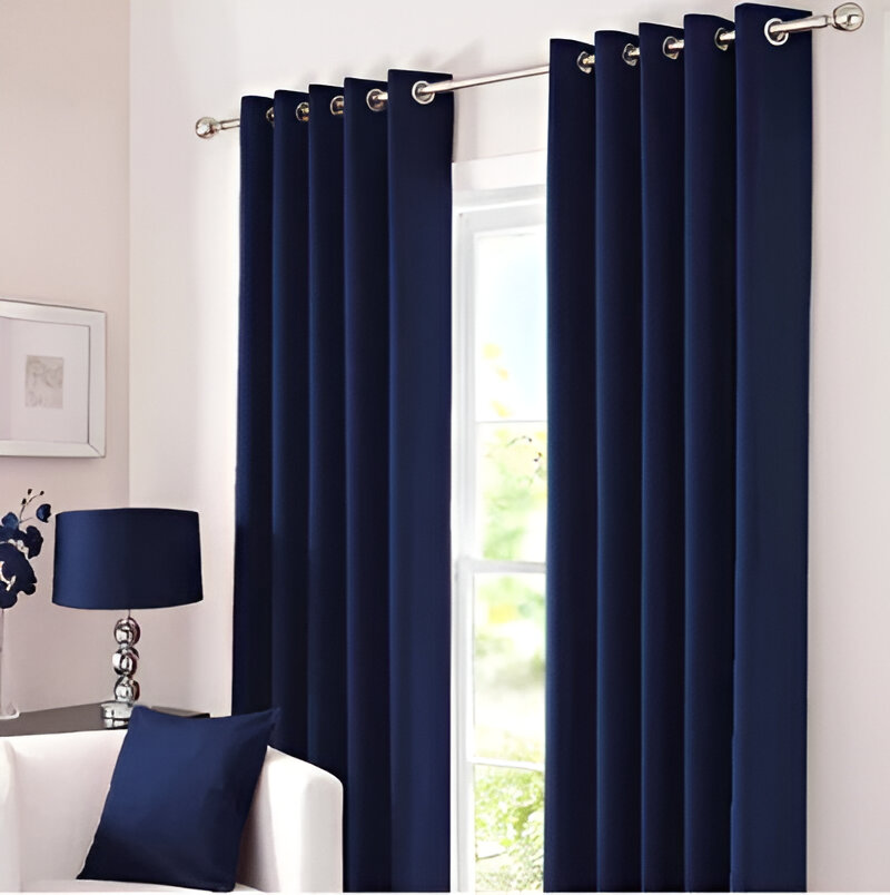Plain Dyed Eyelet Curtain with lining in Navy Blue