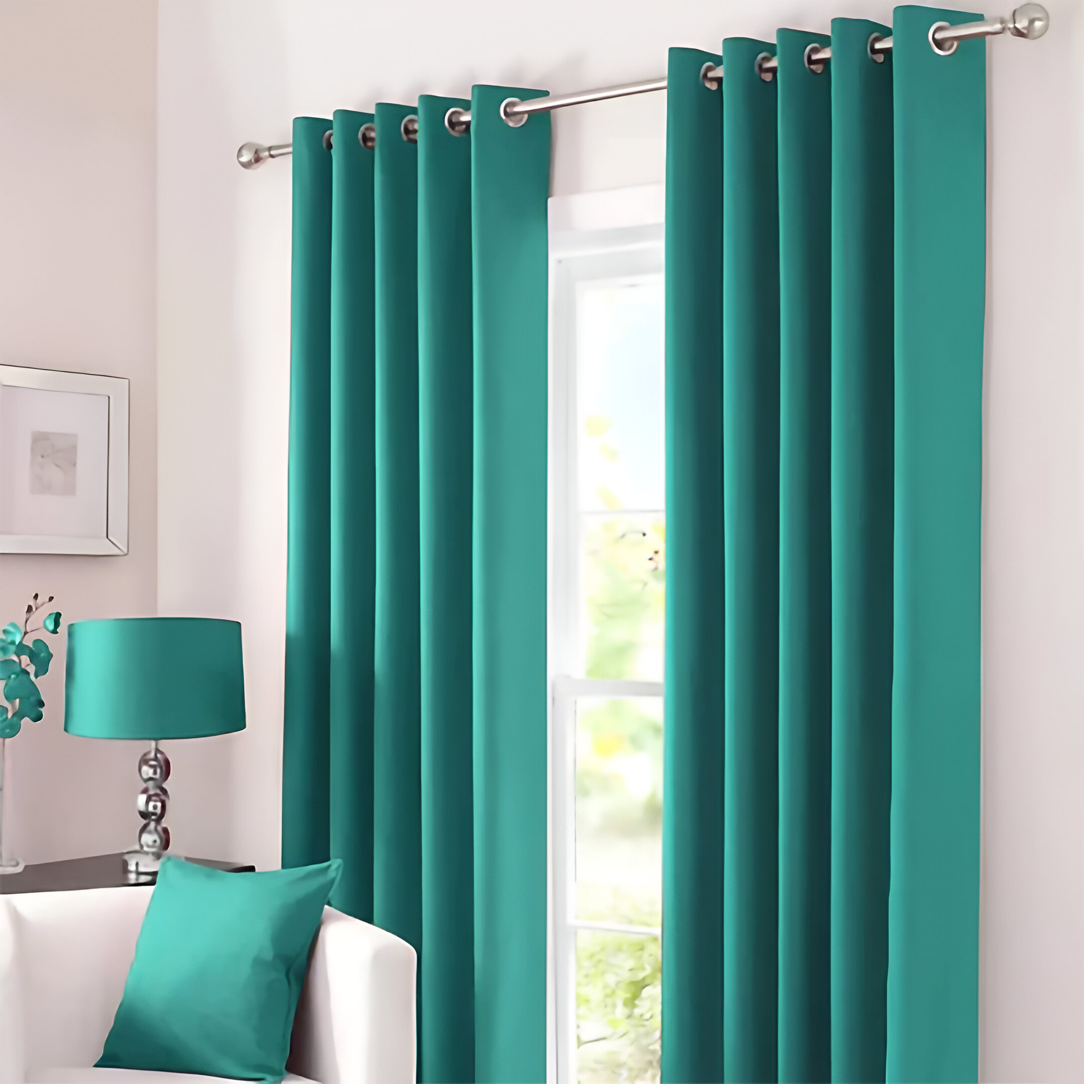 Plain Dyed Eyelet Curtains with lining in Tale 