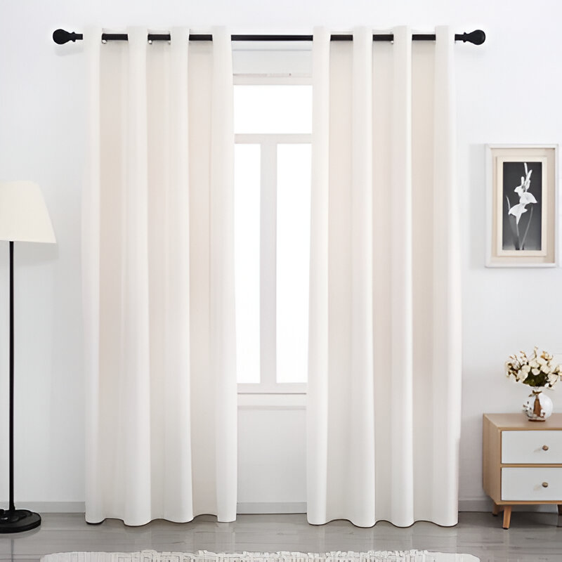 Plain Dyed Eyelet Curtains with lining in Off white