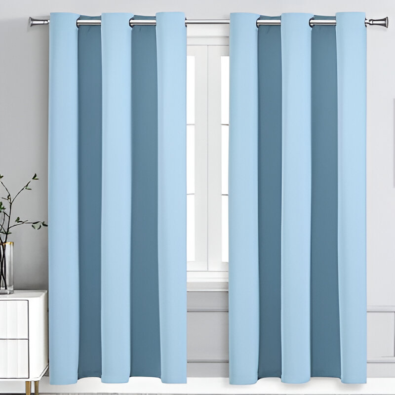 Plain Dyed Eyelet Curtain with lining in Sky-Blue