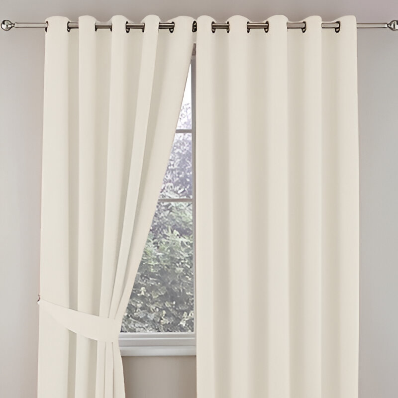 Plain Dyed Eyelet Curtain with lining in White