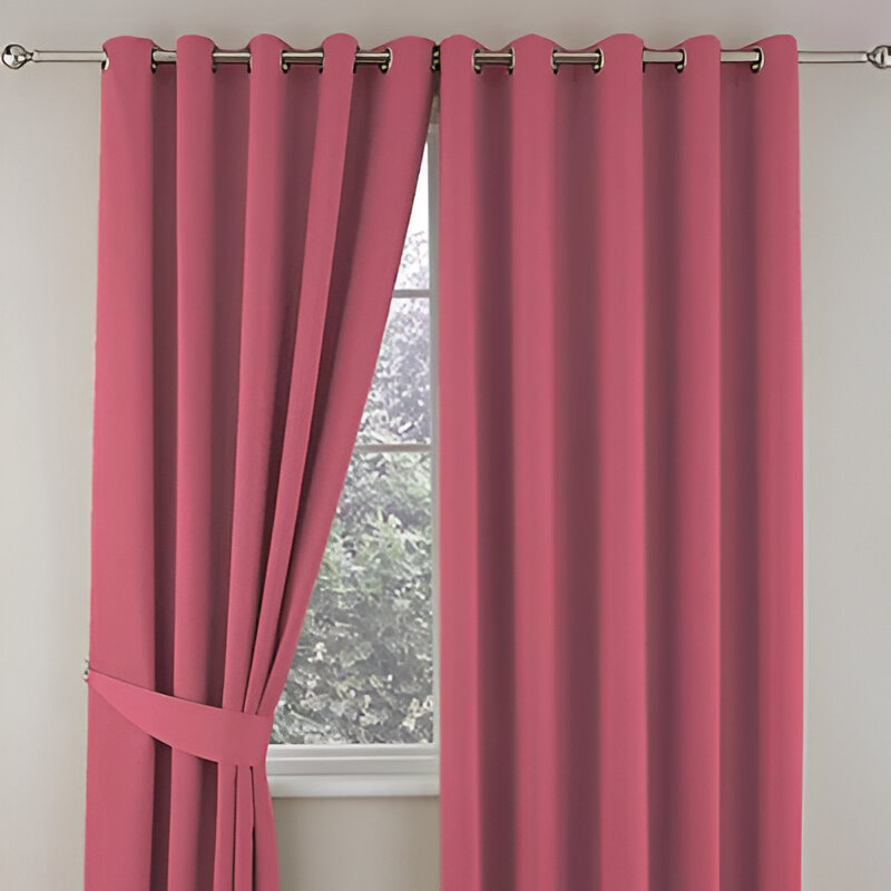 Plain Dyed Eyelet Curtains with lining in Pink 