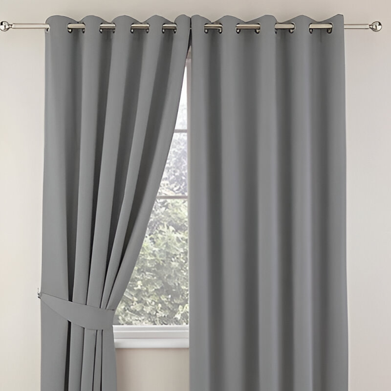 Plain Dyed Eyelet Curtains with lining in Grey