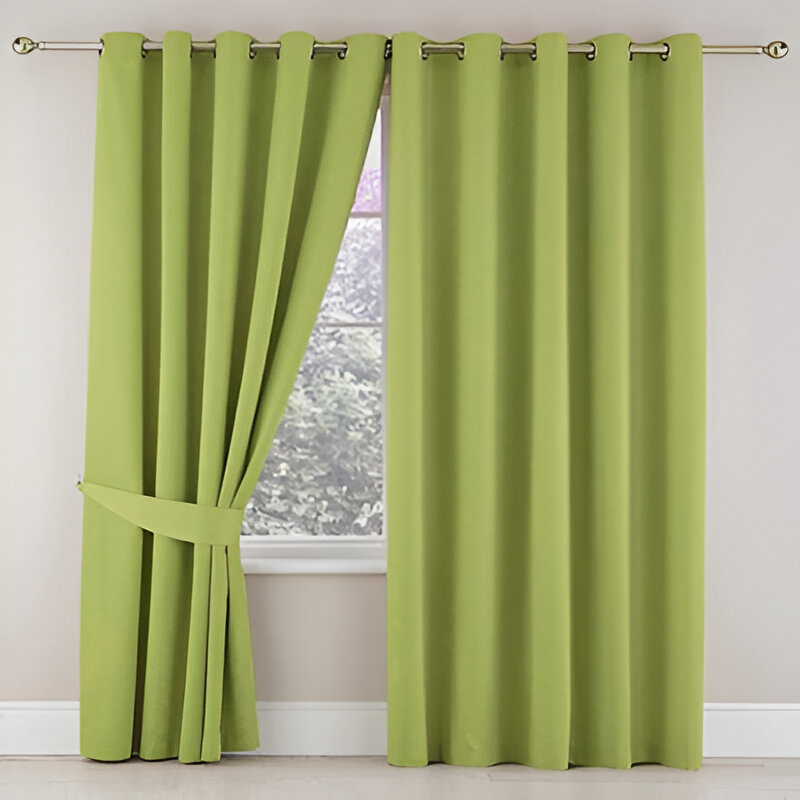 Plain Dyed Eyelet Curtains with lining in Green