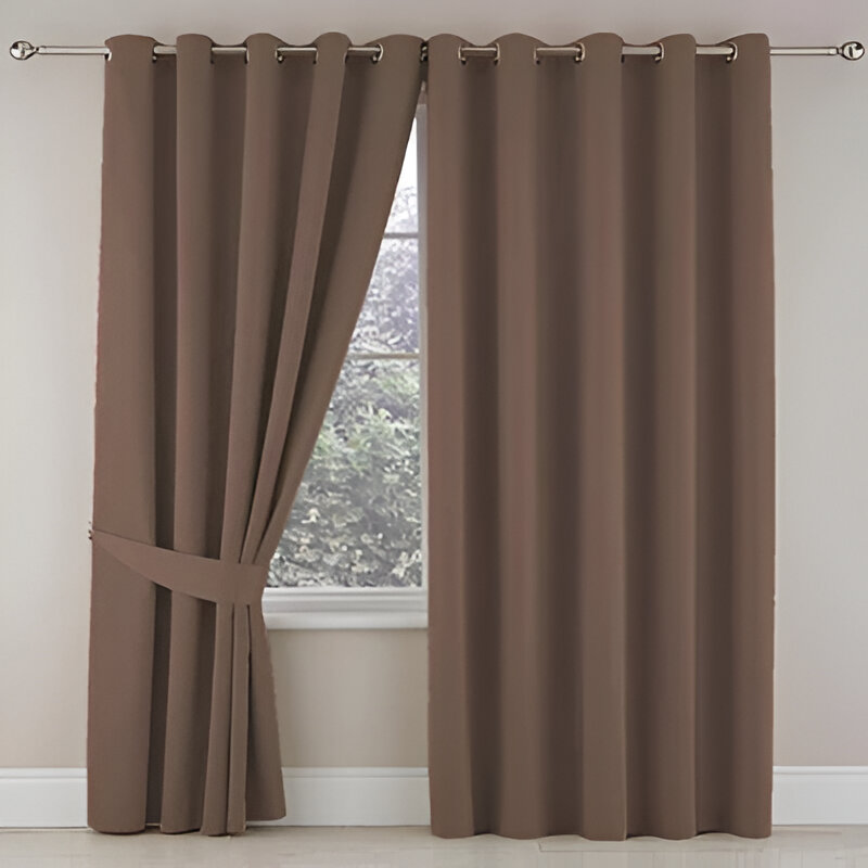 Plain Dyed Eyelet Curtains with lining in Brown