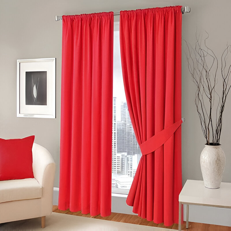 Plain Dyed Eyelet Curtains with lining in Red