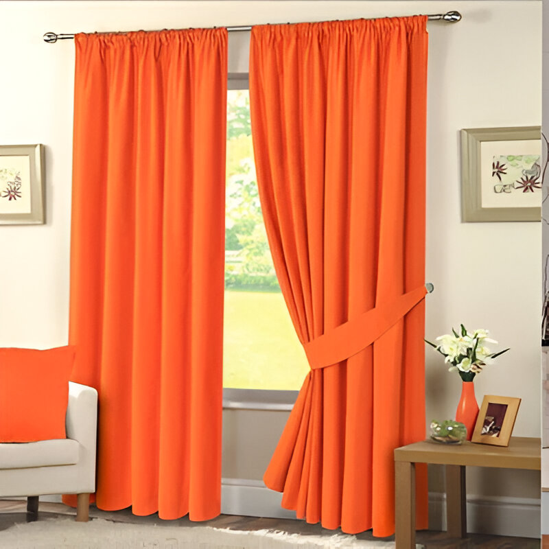 Plain Dyed Eyelet Curtains with lining in Orange