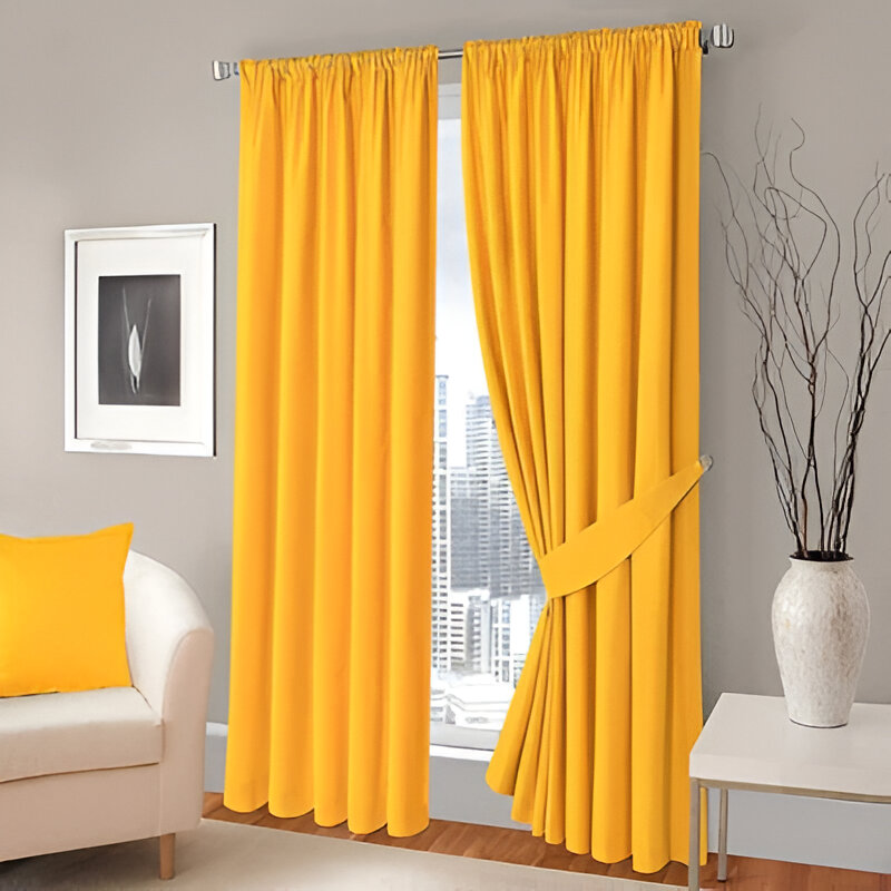 Plain Dyed Eyelet Curtains with lining in yellow